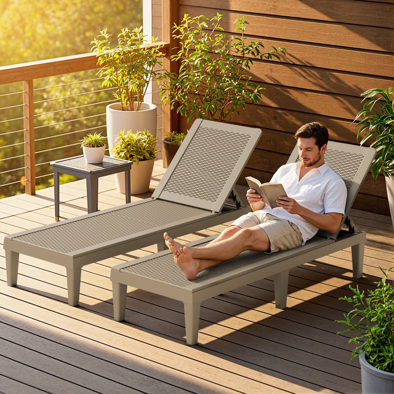 Tellie Outdoor Chaise Lounge, Light Brown