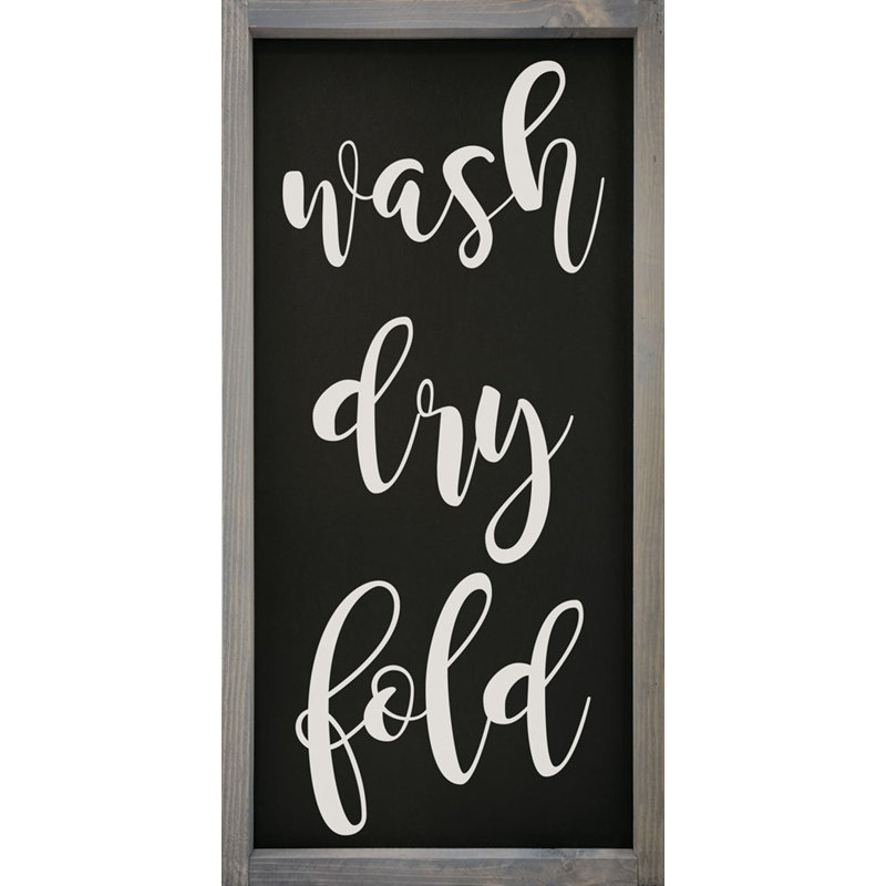 Wash-Dry-Fold (enseigne encadrée), Cadre gris patiné, Noir