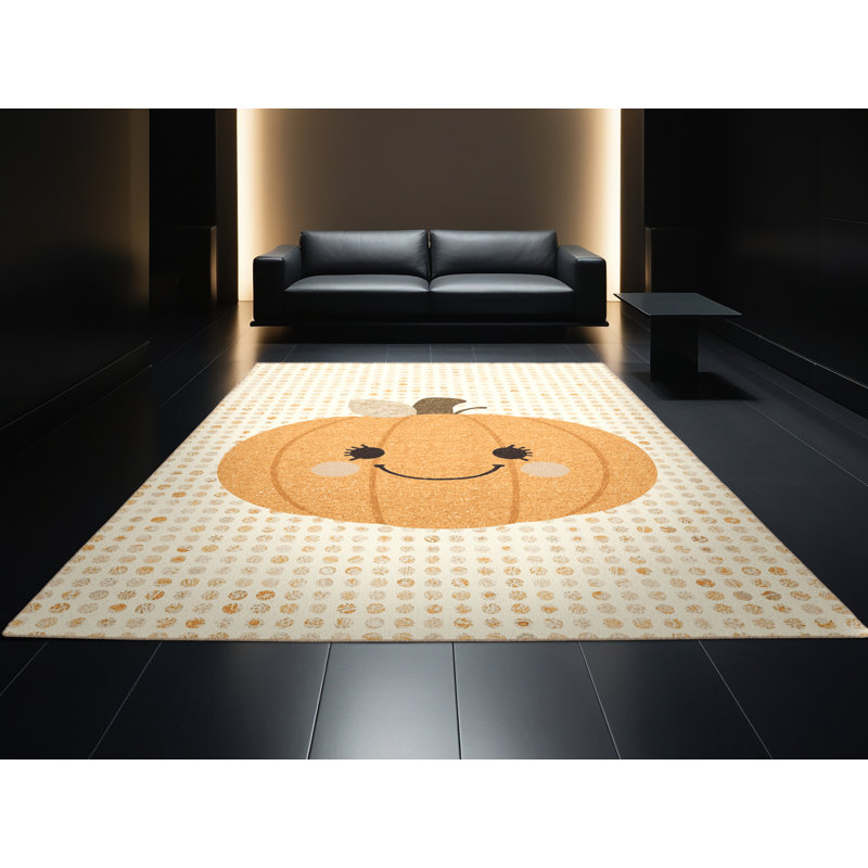 Tapis abstrait moderne et contemporain lavable à la machine Torresdale Thanksgiving en beige - reliure beige, 7x9