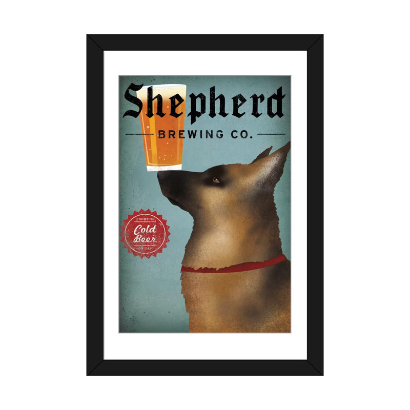 «Shepherd Brewing Co.», impression sur toile tendue, Papier beaux-arts encadré noir, L 24 po x H 32 po, Blanc