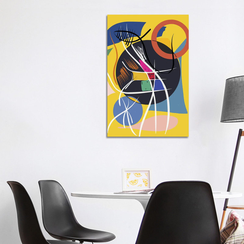 Yellow Abstract Shapes and Symbols 1 Piece Wrapped Canvas Wall Art, 101.6 cm H x 66.04 cm W x 3.175 cm D