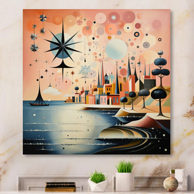«Vintage City In Retro Pastel Palette» sur impression sur toile