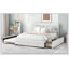 Grand lit plateforme tapissier avec lit gigogne simple et deux tiroirs
