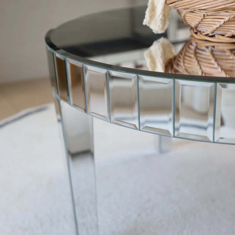 Table basse ronde éblouissante avec motif de mosaïque en miroir Starburst