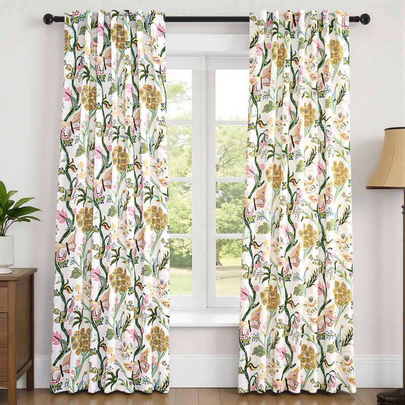 Ensemble de 2 rideaux à motif floral Mid Century, L 52 po x L 84 po, Vert