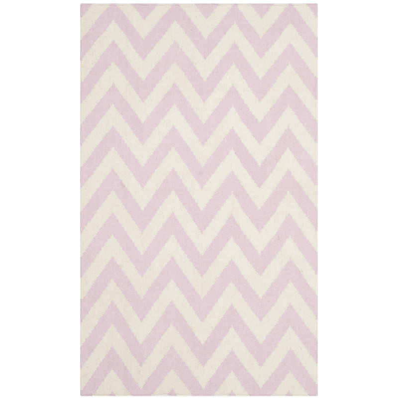 Bogner Hand Woven Flat Weave Wool/Cotton Chevron Rug in Ivory/Pink, Rectangle 3' x 5'