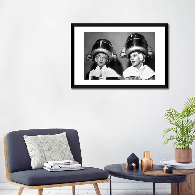 " 1950s Two Women Sitting Together Gossiping Under Hairdresser Hair Dryer " by Vintage Images, 24" H x 32" W x 1" D, White