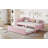 Twin Size Upholstered L-Shaped Upholstered Daybed with Pop Up Trundle, Pink-426085327
