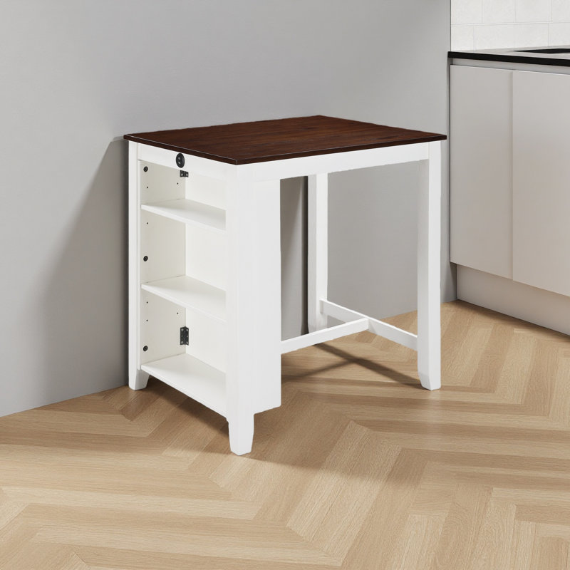 Table de salle à manger à hauteur de comptoir 36 po avec ports USB et tablettes, Brun, Blanc