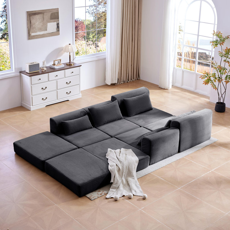 Compression Upholstered Sectional Sofa (Gray)