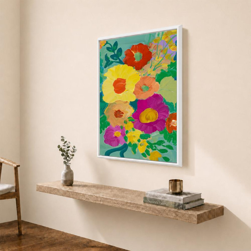 Electric Bloom I par Sundance Graphics - Graphisme sur toile, 48" H x 36" W, Cadre flottant biseauté, Blanc