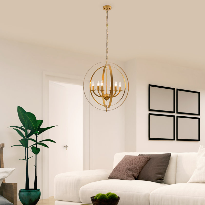 Lustre moderne à 6 lumières, luminaires suspendus dorés, anneau lumineux suspendu réglable