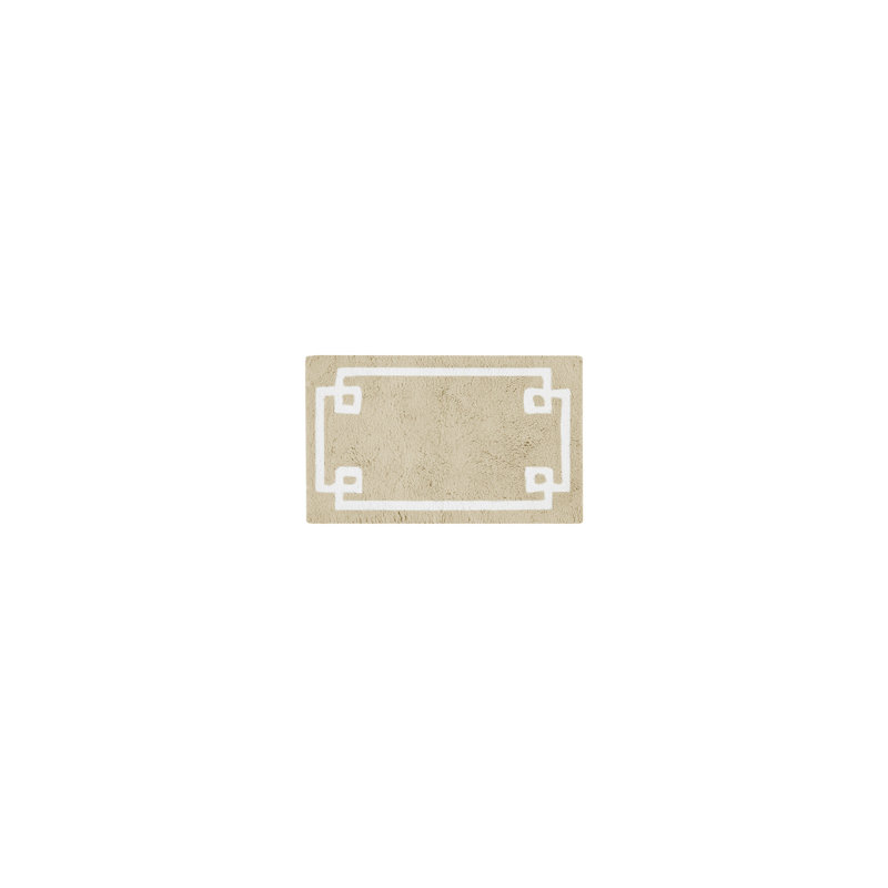 Beige Cotton Tufted Geometric Border Bath Rug