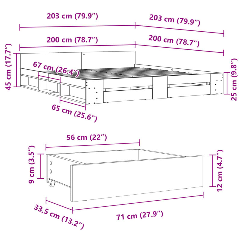 Obyrne Bed, Sonoma Oak, 200 x 200 cm