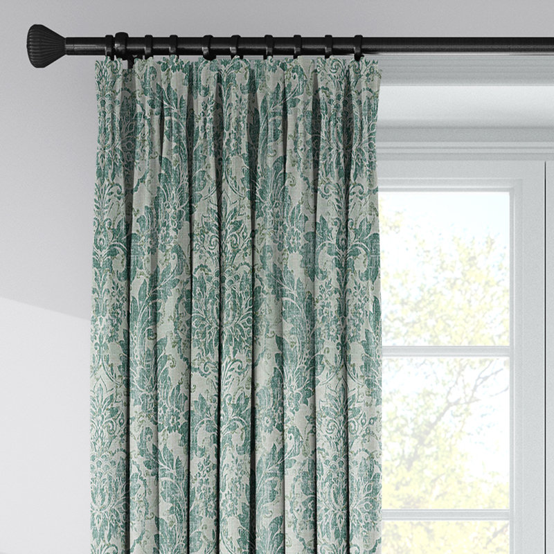 Bordeau Linen Damask Room Darkening Pinch Pleat Pocket Single Curtain Panel, 40" W x 132" L, Mist