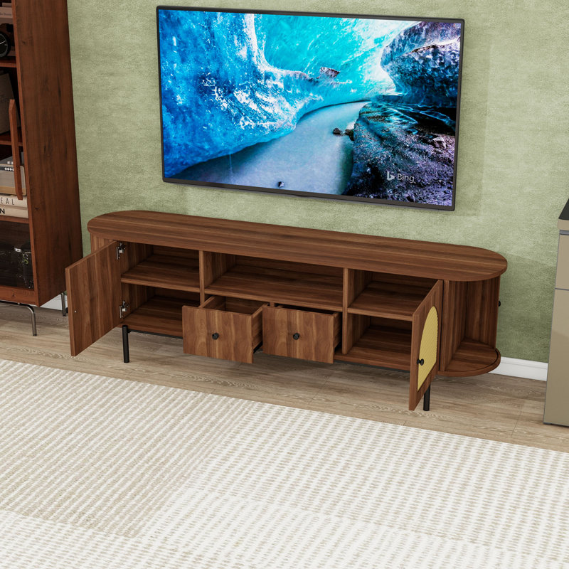 Meuble télé en bois avec tablettes, tiroirs et armoires, Antique Brown