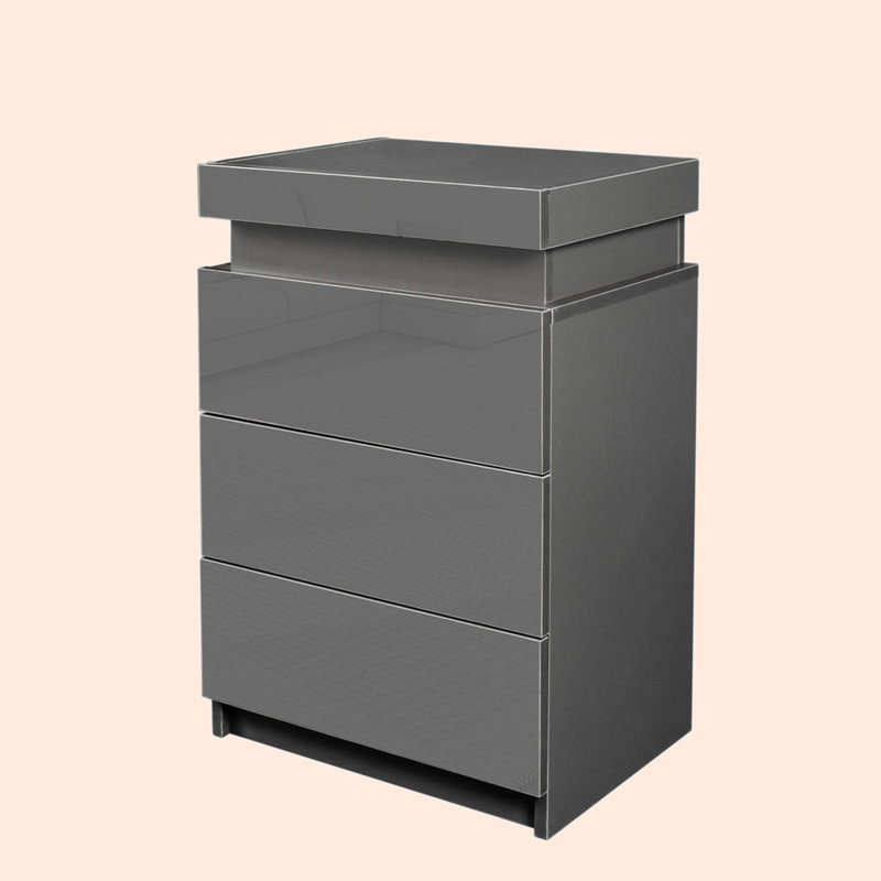 Table de chevet 3 tiroirs Bienek, gris