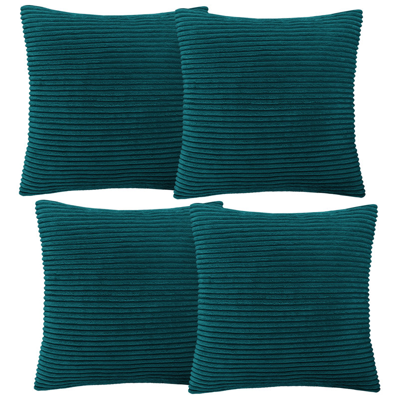 Aspire Homeware Striped Square Velvet Cushion Cover, Teal, Pack of 4