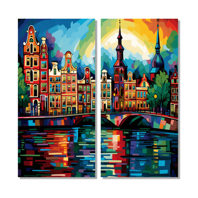 City Amsterdam Popart II - Multi-Color Industrial Wall Decor Set Of 2
