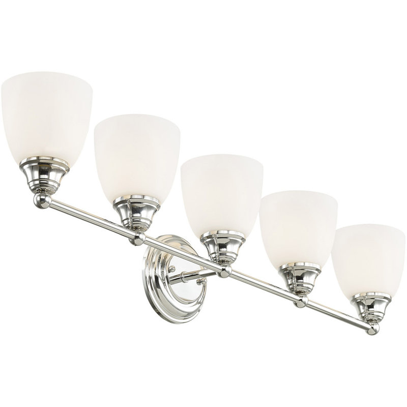 Éclairage pour meuble-lavabo à 5 lumières Faribault, Blanc opale satiné / chrome poli