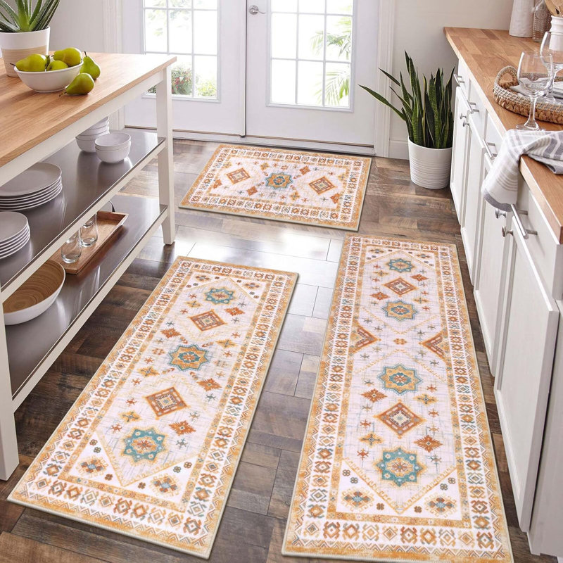 Boho Kitchen Rug Sets 3 Piece With Runner Non Slip Kitchen Rugs And Mats Washable Kitchen Mats For Floor Thick Kitchen Floor Mat Carpet Runner Rugs For Hallway Laundry Holiday Deco