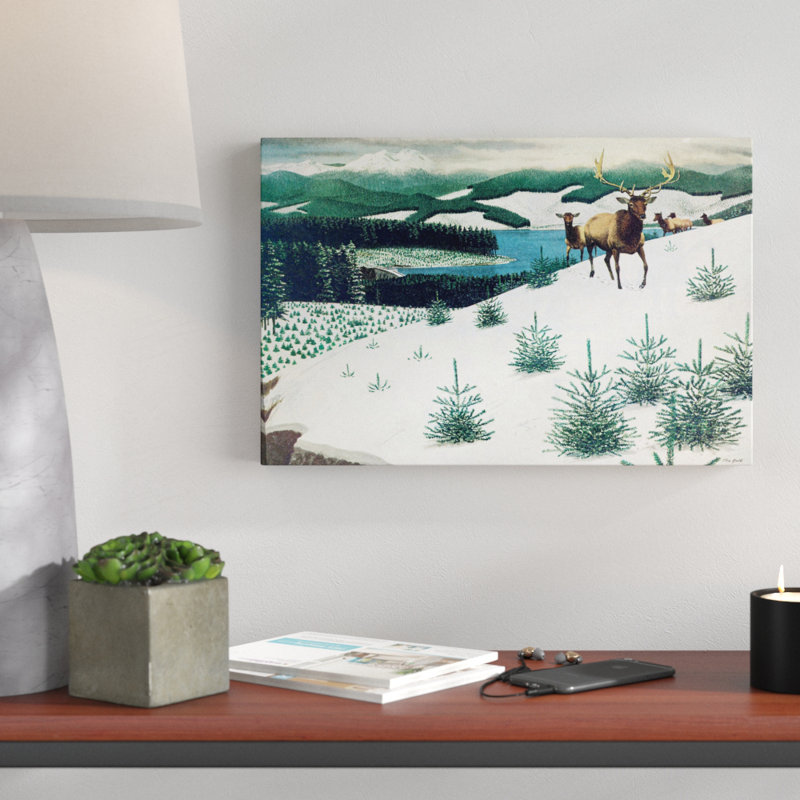 Elk In Snow - Wrapped Canvas Print, 76cm H x 114cm W x 3.81cm D