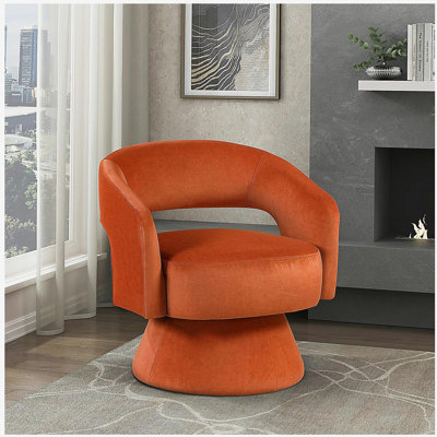 Fauteuil d'appoint pivotant de luxe moderne en velours orange 1pc
