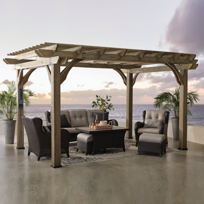 Backyard Discovery Somerville 14' x 10' Cedar Wood Outdoor Patio Pergola Kit with Trellis Roof and PowerPort