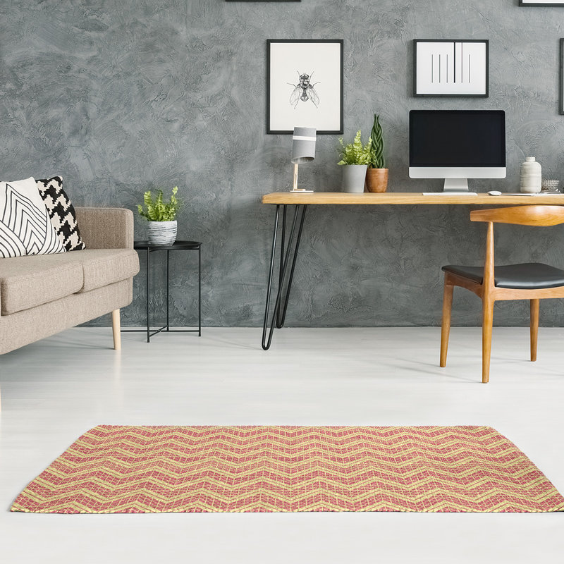Tapis orange/jaune foncé à chevrons à main, Rectangle 5 pi x 7 pi