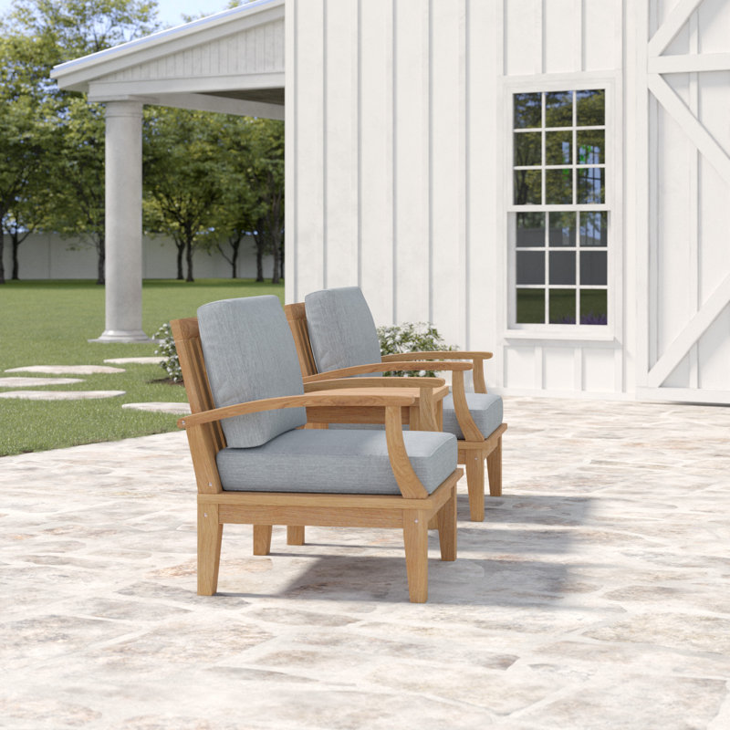 Natural Gray Teak Wood Outdoor Patio Set with Gray Cushions