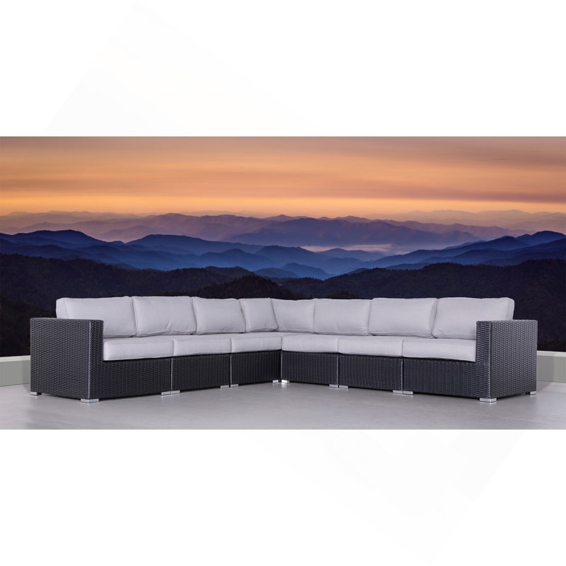 Canapé modulaire d'extérieur en osier de 122 po de largeur avec coussins entièrement assemblé, Noir