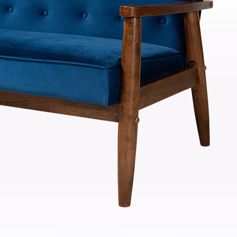 Ensemble de salon en tissu bleu 3 pièces avec capitonnage à boutons H 33,12 po x l 71,15 po x P 29,73 po Arison, Bleu velours