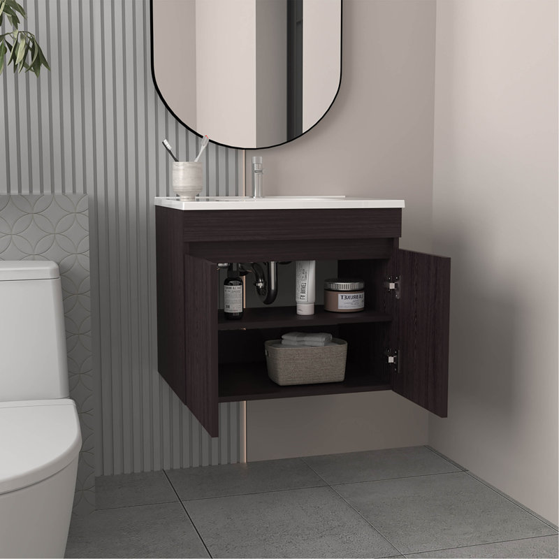 Meuble-lavabo de salle de bain avec lavabo, 2 portes, 2 tablettes (PAS DE ROBINET INCLUS), Noir