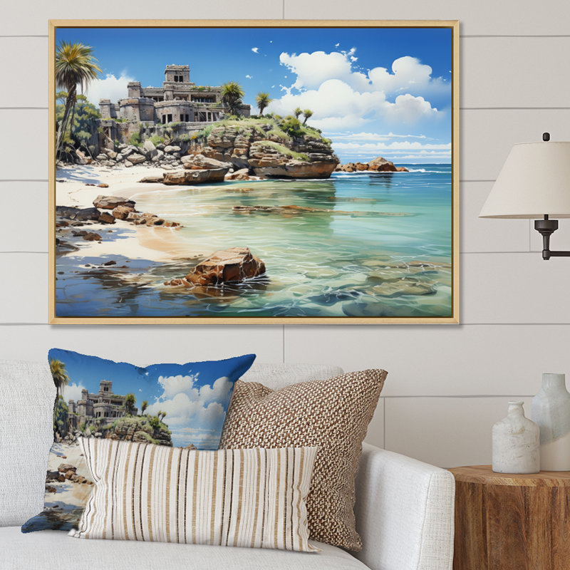 «Mexico Tulum Serenity», reproduction d'art sur toile, Cadre naturel flottant, H 34 po x l 44 po x P 1,5 po