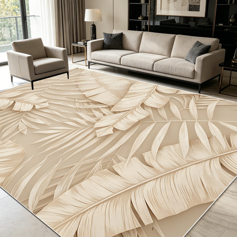 1PC Neutral Beige Tropical Palm Leaf Embossed Botanical Print area rugs for Living Room, Soft and Comfortable, Suitable for all seasons, easy-to-maintain, machine washable Indoor floor mat, Under Table Farmhouse suitable for dining table, bedroom,