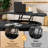 Round Coffee Table Lift Top with Storage and Sliding Door, 31.5" Mid Century Fluted Small Center Table for Living Room, Black-467392961-467392974