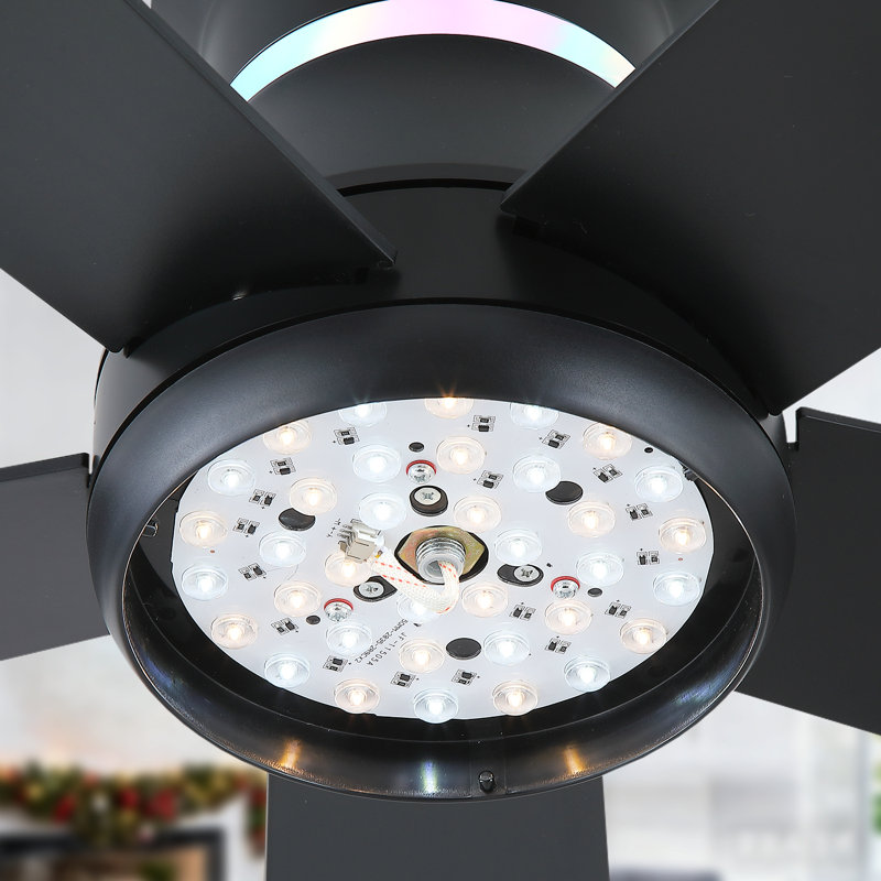 Ventilateur de plafond 46 po à 5 pales avec ensemble d'éclairage à DEL et télécommande, Noir, 46"