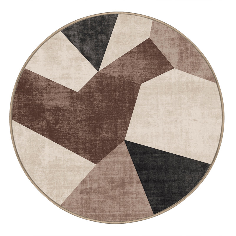 Tapis beige moelleux moelleux à motif géométrique moderne à motif géométrique, Rond 4 pi