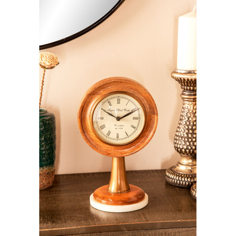 Horloge de table ronde texturée rustique, H 12 po x l 7 po x P 5 po