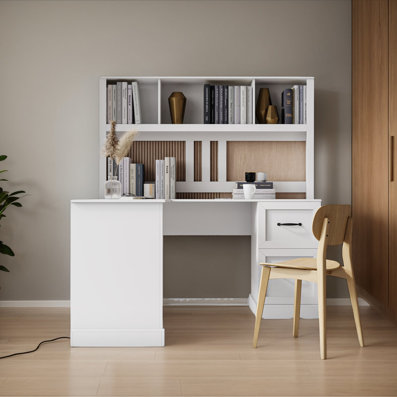Bureau d'ordinateur avec huche 64,96 ", Blanc