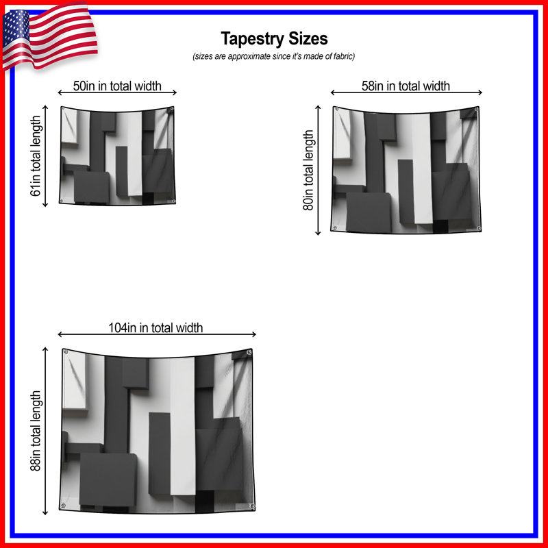 Tapisserie murale noir et blanc - Rectangles, H 104 po x 88 avec 4 œillets