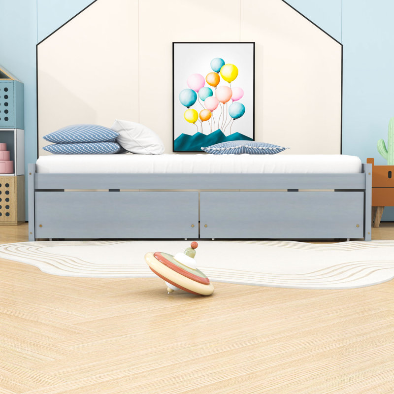 Lit plateforme simple en bois 2 tiroirs, gris