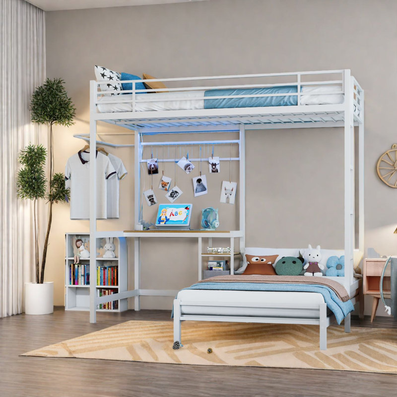 Lits simples en métal peu encombrants avec bureau multifonctionnel et rangement