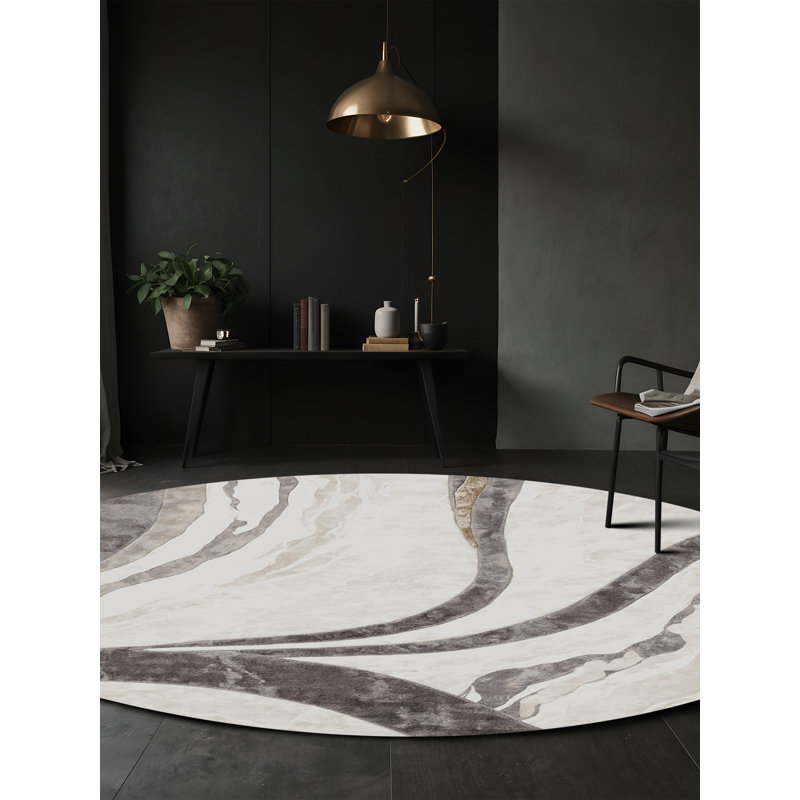 Machine Washable Gray Area Rug, Round 3'