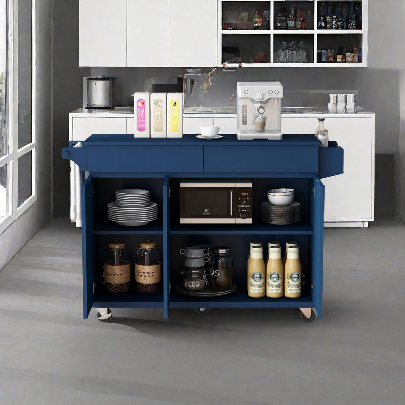 Kitchen Island with Drop Leaf, Navy Blue