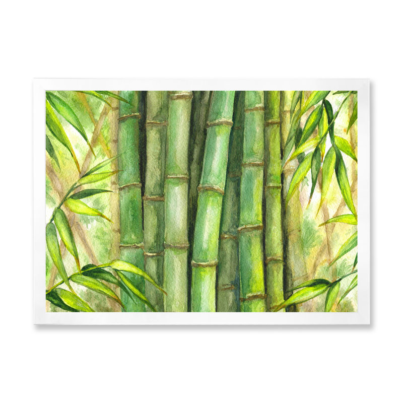 Tiges de bambou vert vif - peinture sur toile, H 24 po x l 32 po x P 1 po, Cadre photo blanc