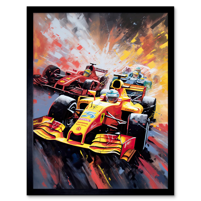 Langell Grand Prix Championship Cars Racing on Track 1 Piece Single Picture Frame Wall Art