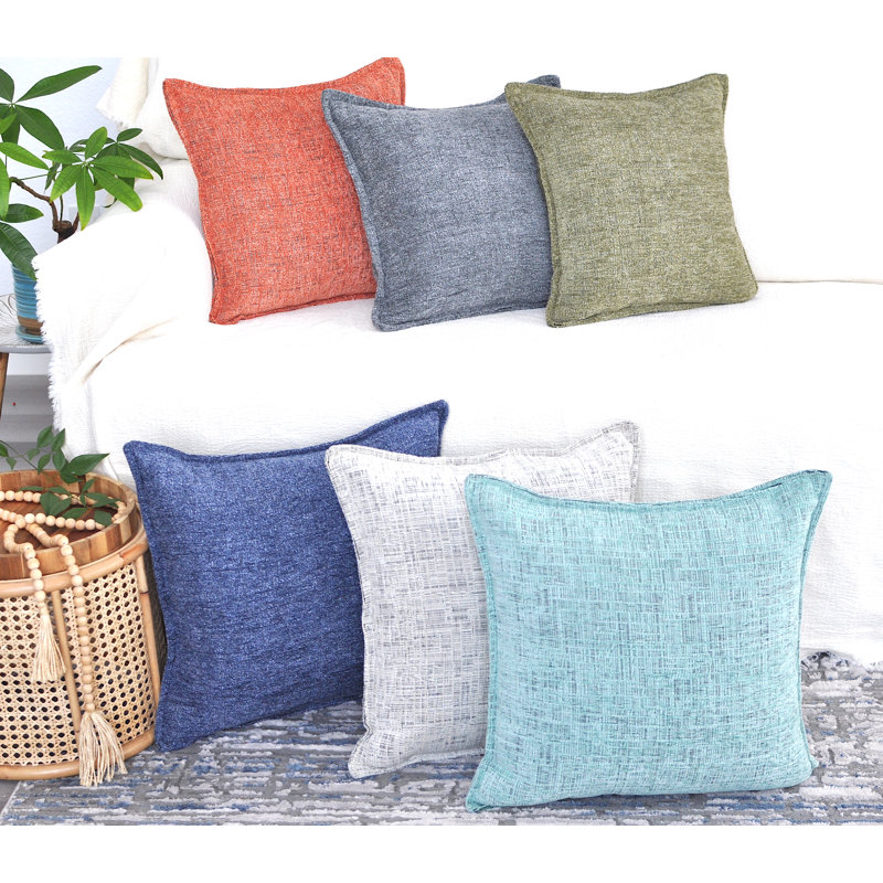 Mint Green Chenille Square Throw Pillow Covers with Piped Edges