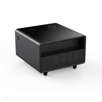 Table d'appoint moderne et moderne avec réfrigérateur intégré, charge sans fil, contrôle de la température, prise de courant, ports USB, protection des prises, lumière à induction