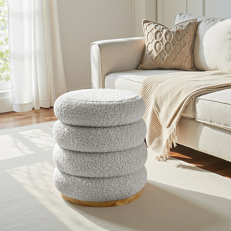 Rosa Modern  Storage 360°Swivel Round Ottoman with Solid Wood Base, Grey